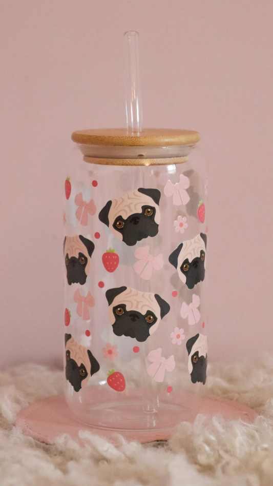 Pug Pink Strawberry Bows
