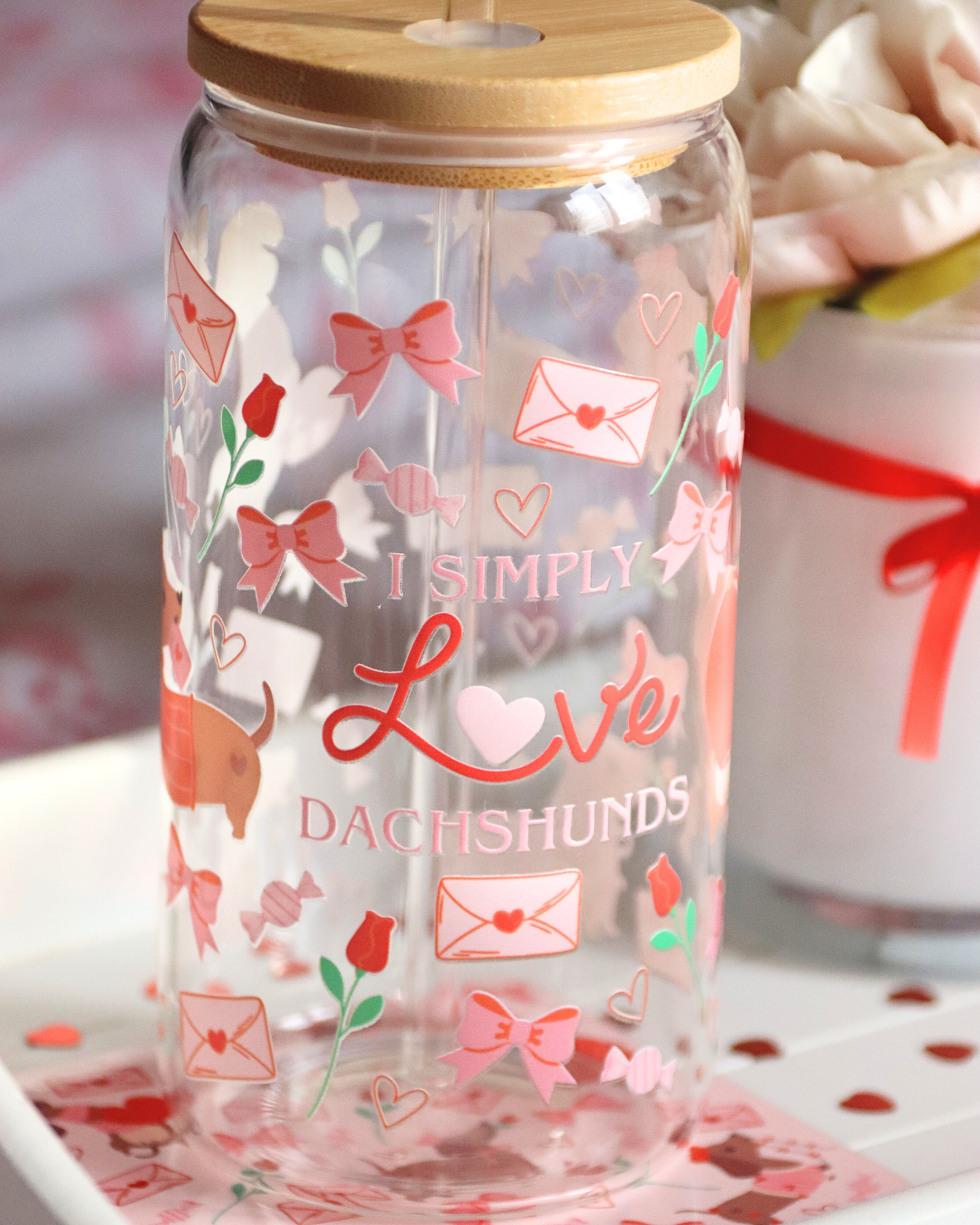 Simply Love Dachshunds Valentines Glass Cup