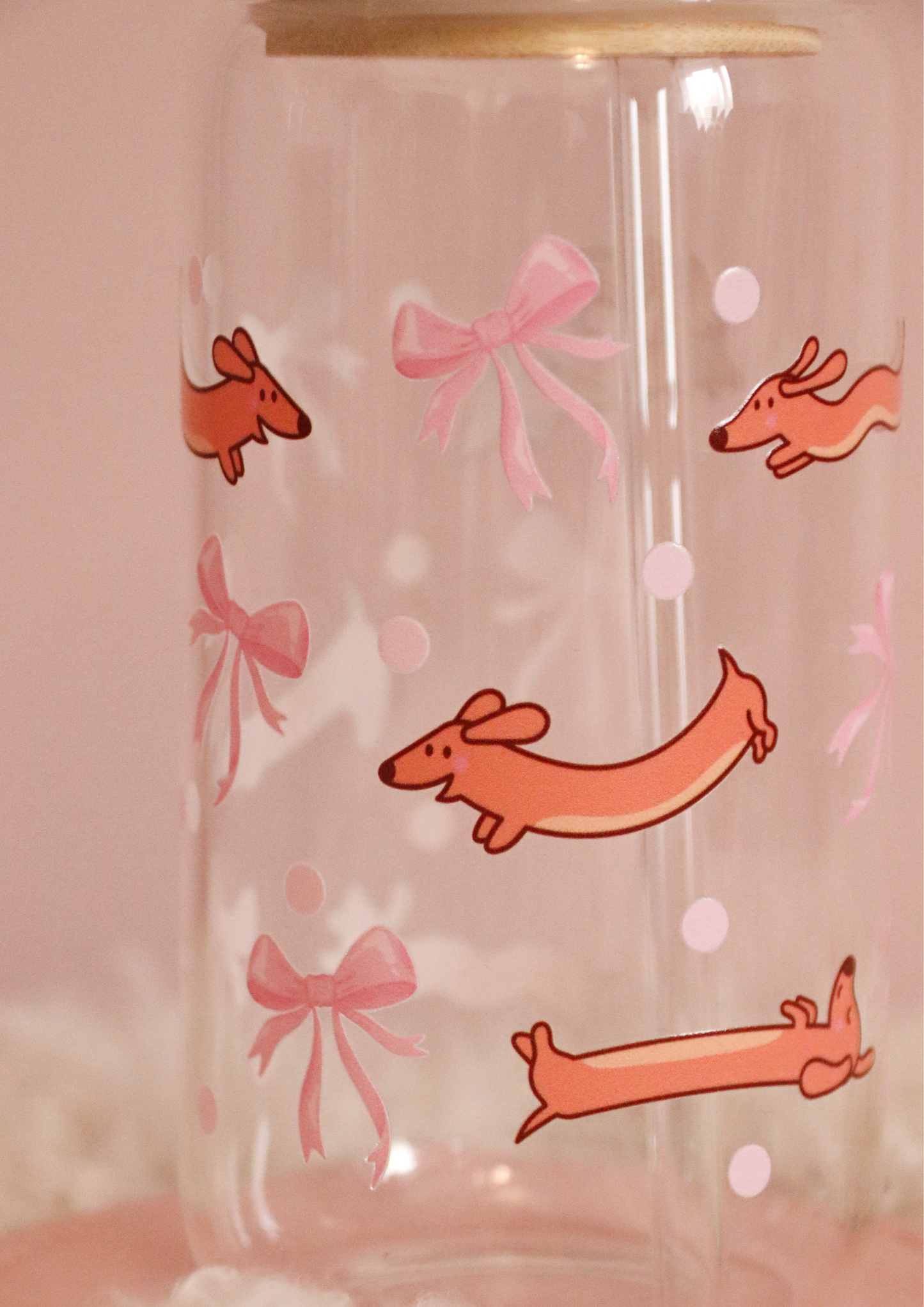 Dachshund Pink Bows Glass Cup