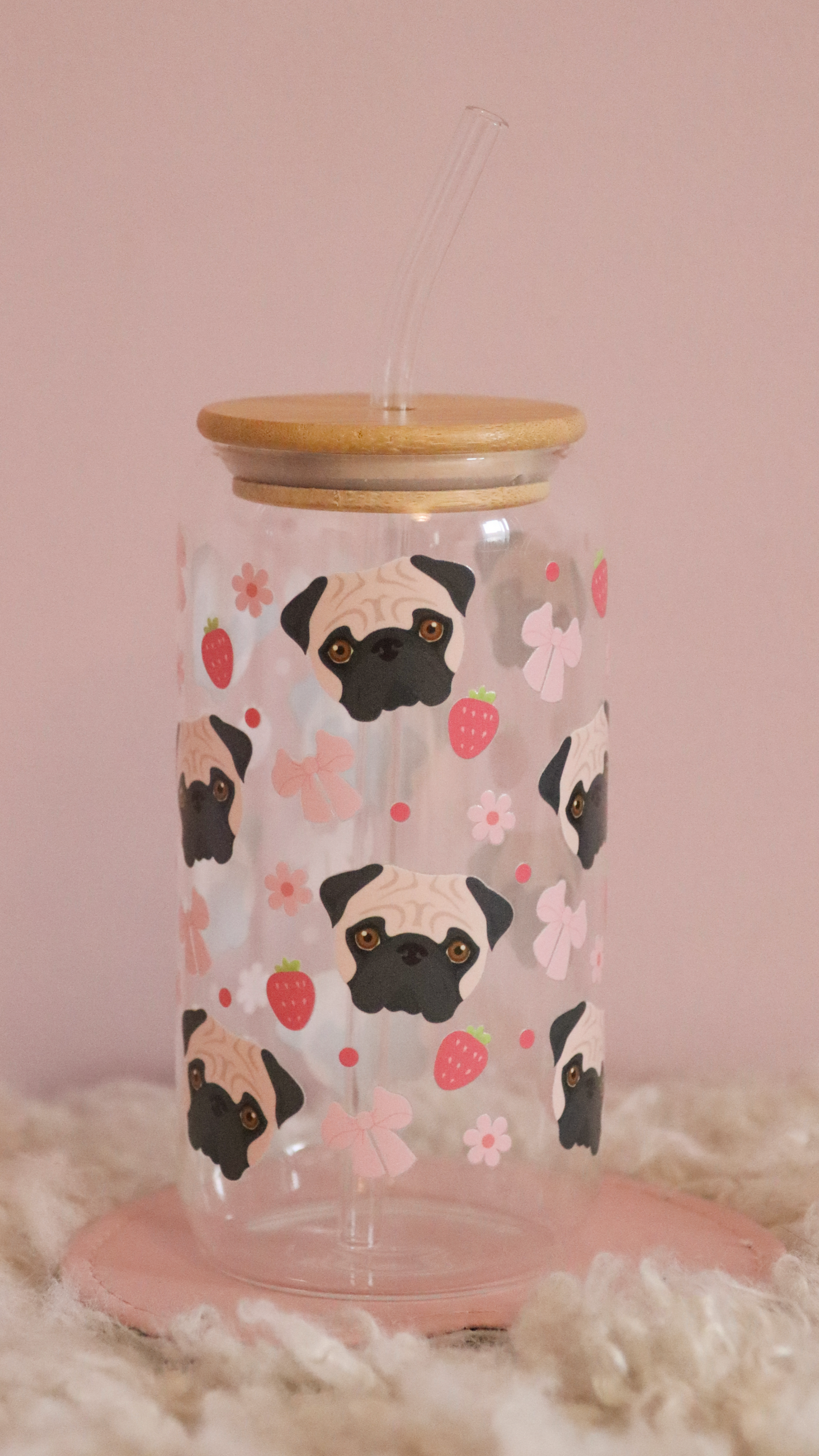 Pug Pink Strawberry Bows