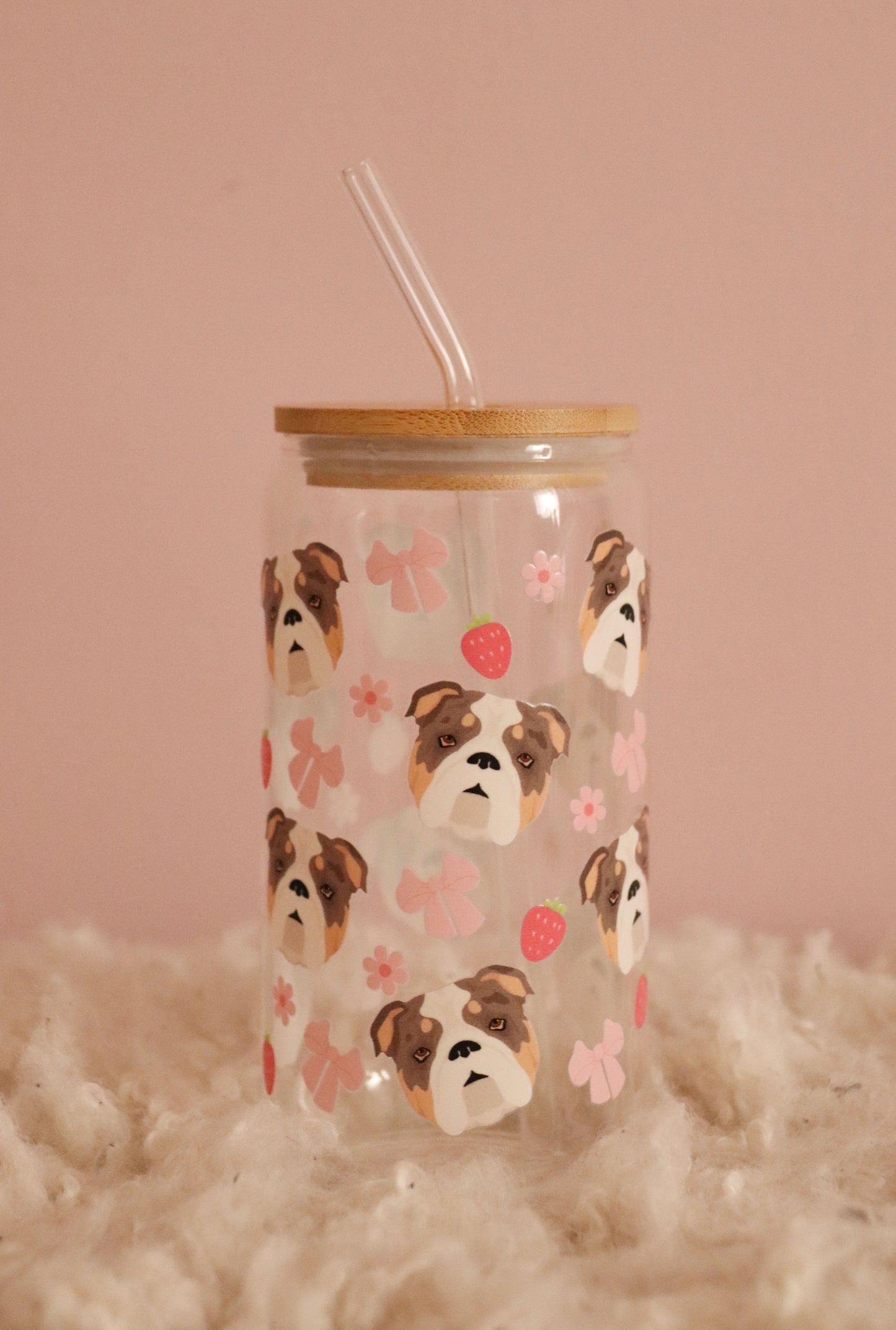 Merle English Bulldog Strawberry Pink Bows