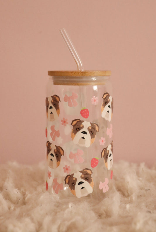 Merle English Bulldog Strawberry Pink Bows