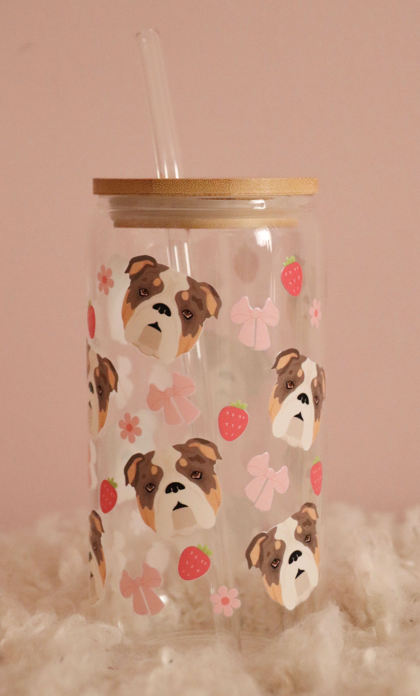 Merle English Bulldog Strawberry Pink Bows