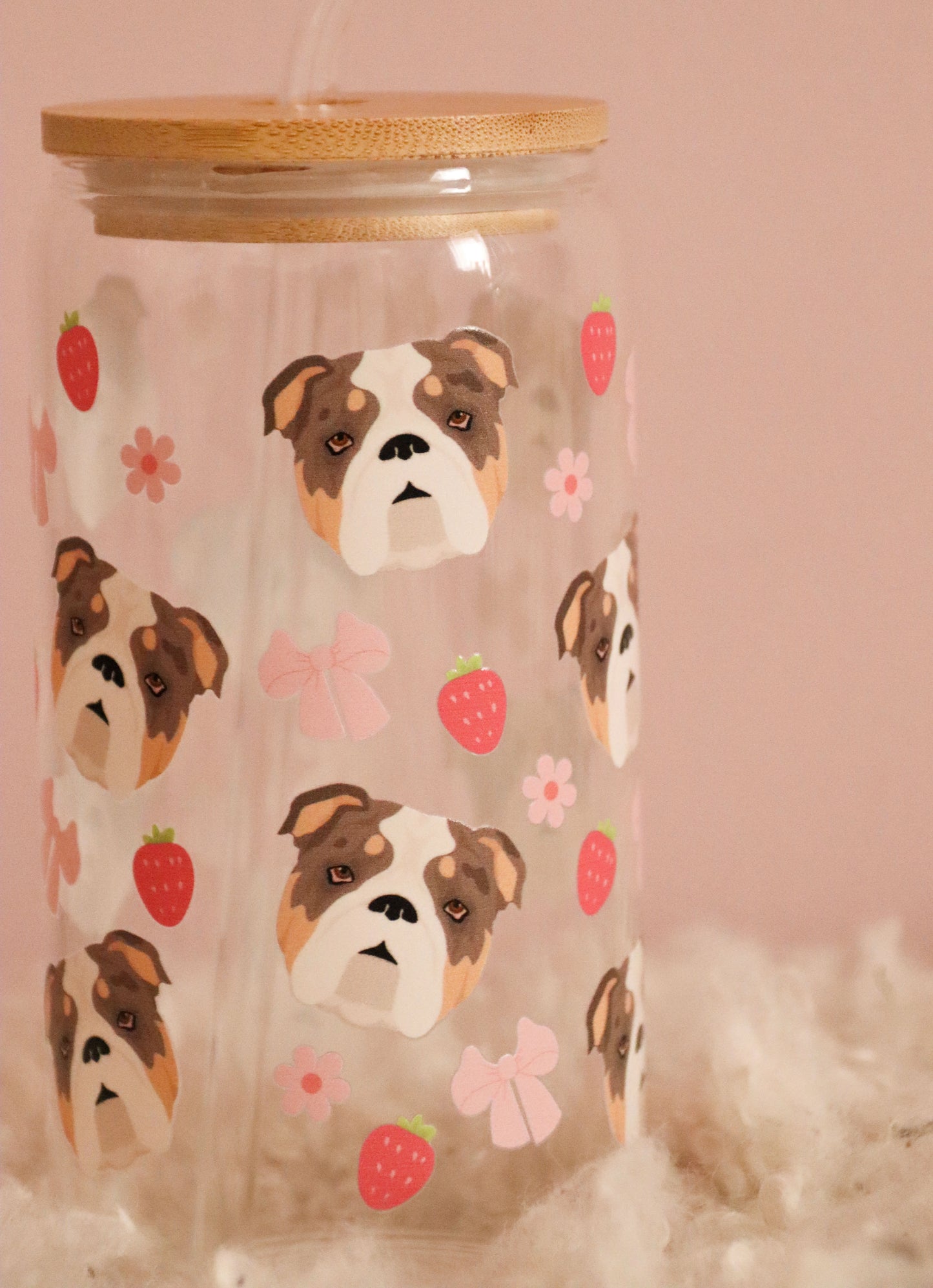 Merle English Bulldog Strawberry Pink Bows